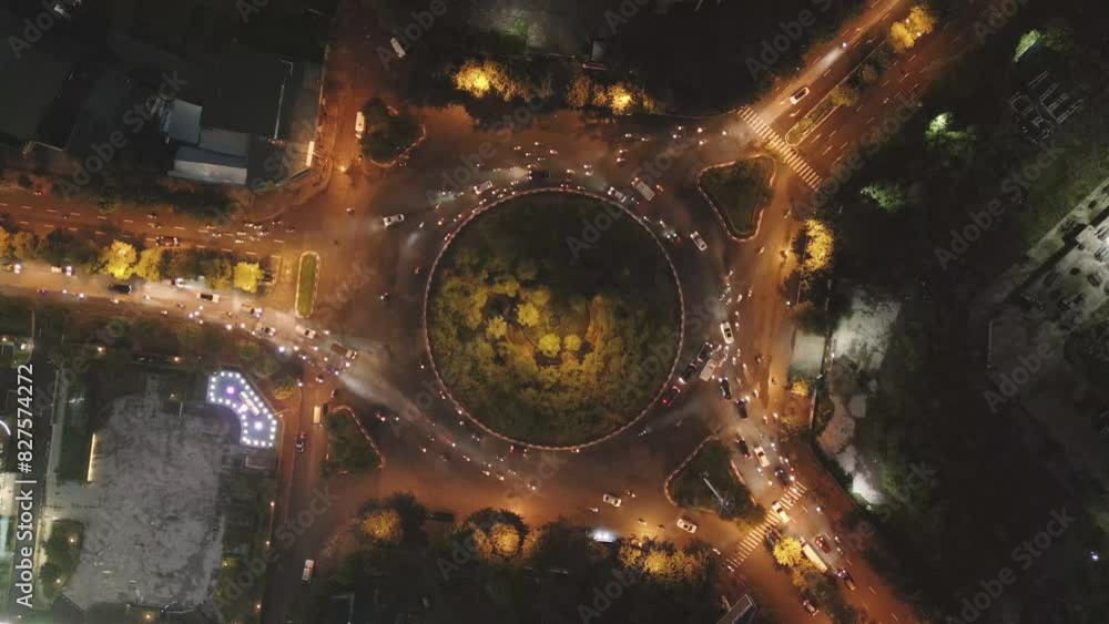 Poster wongwian yai roundabout. aerial view of highway junctions. roads shape circle in structure of archit
