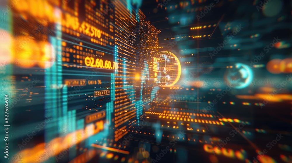 Aufkleber Futuristic digital interface with data visualization and virtual display, representing technology, finance, and global connectivity.