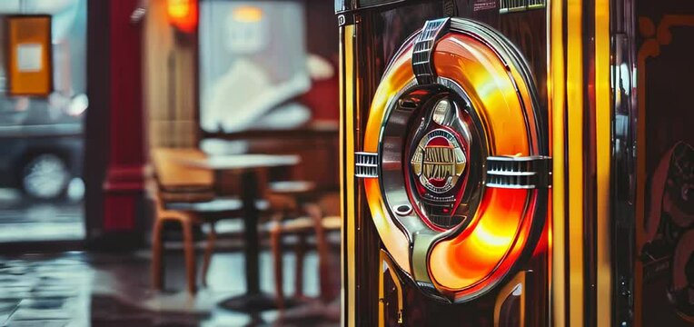 Close-up of vintage jukebox in cozy retro cafe interior