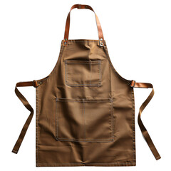 Brown leather apron with multiple pockets, ideal for chefs, baristas, or craftsmen. Durable and stylish apron for professional use.