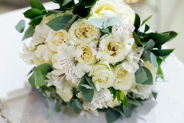 Bouquet of light and white flowers for brides wedding