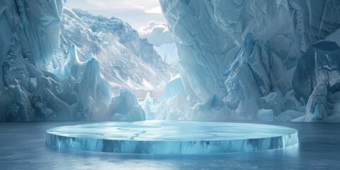 Ice background podium cold winter snow product platform floor frozen mountain iceberg podium glacier cool ice background