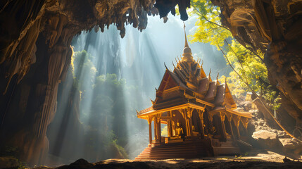 temple cave, a famous place in Thailand. - Powered by Adobe