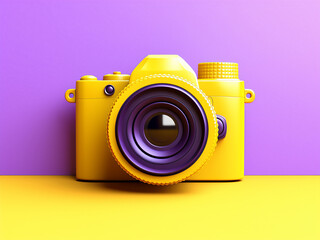 Minimalist concept Purple camera icon pops on yellow background