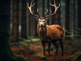 Cervus elaphus, the red deer, roams woodland