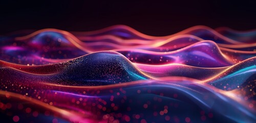 Fototapeta premium A Stunning Ultra View: Waves and Particles Dance on a Gradient Background with Colorful Particles, Creating a Mesmerizing HD Wallpaper that Captures the Harmony and Beauty of Waves and Particles Blend