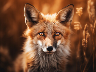 Fototapeta premium AI-captured natural beauty cute red fox gazes at camera