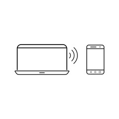 laptop sending signals to smartphone, icon