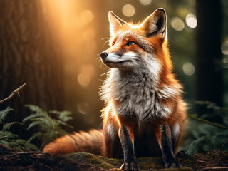 A portrait of a wild red fox amidst the forest's depths