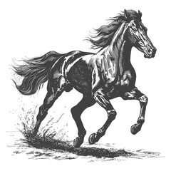 a horses galloping with old engraving style black color only