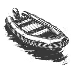 a inflatable boat with old engraving style black color only