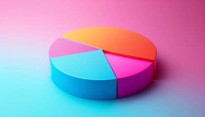 Colorful 3D pie chart with four vibrant segments against a gradient background, representing statistical data and business analytics.