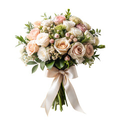 Blooming bliss Bouquet decorated with ribbon isolated on white background