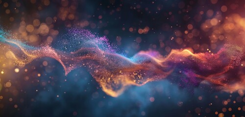 Fototapeta premium A Stunning Ultra View: Waves and Particles Dance on a Gradient Background with Colorful Particles, Creating a Mesmerizing HD Wallpaper that Captures the Harmony and Beauty of Waves and Particles Blend