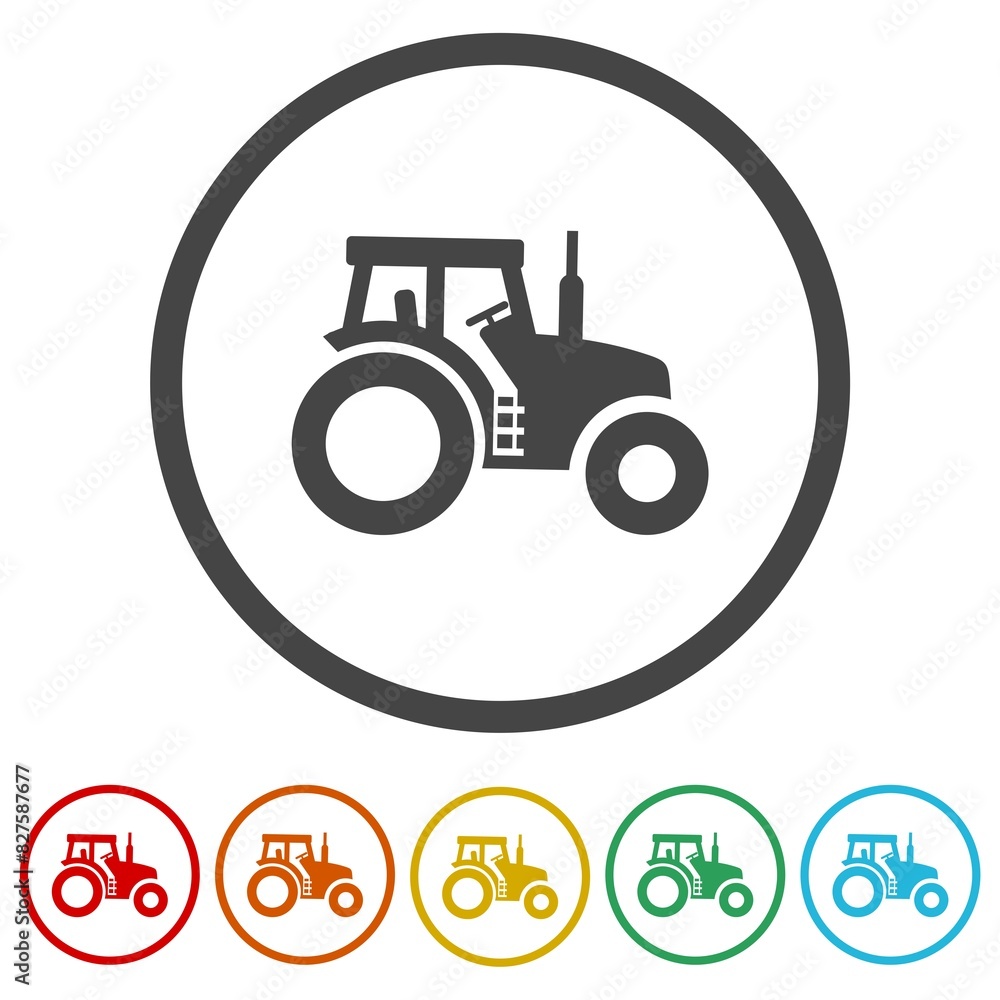 Poster tractor icon. set icons in color circle buttons