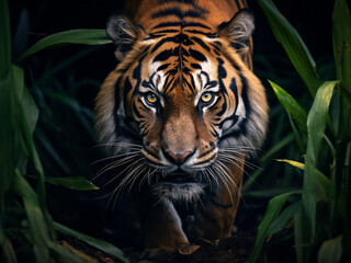 Captivating portrait showcases the beauty of the Sumatran tiger, Panthera tigris sumatrae