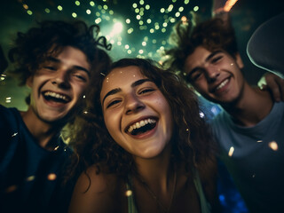 Fototapeta premium Youth revel in a vibrant night-time celebration