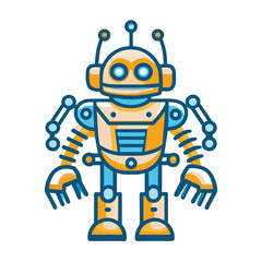 Yellow and Blue Robot with Antennae and Claws