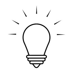 Line Icon illuminated lamp. Black isolated outline icon of light bulb on white background. Symbol of idea, creative vector illustrator.