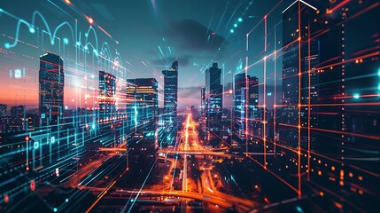 Fototapeta premium Immersive Urban Oasis: Exploring the Vibrant Metropolis of Tomorrow with Futuristic Architecture and Cutting-Edge Technology in a Stunning Cityscape Setting