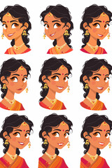 Young Indian Woman in Traditional Costume with Various Facial Expressions