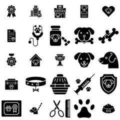 Mega Set Of Vector Dog Solid Icons Silhouette Vector Logo Design Containing Award,Pet,Dog,Head,Animal Simple Black Style Symbol Sign For Apps And Website, Vector Illustration