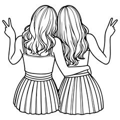 Girl Friends Sketch Drawing.
