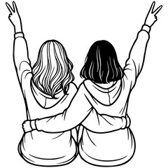 Girl Friends Sketch Drawing.