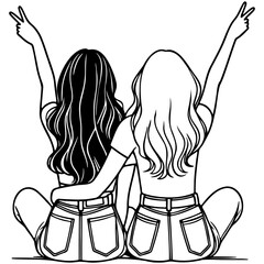 Girl Friends Sketch Drawing.