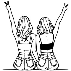 Girl Friends Sketch Drawing.