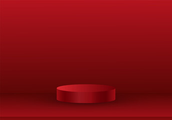 Obraz premium three dimensional red cylinder Abstract design or small stage podium. Dark red color for product presentation. Vector. Geometric platform design.