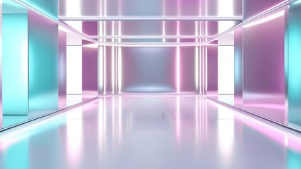 3d render empty room, corridor perspective background with shiny reflective lights.