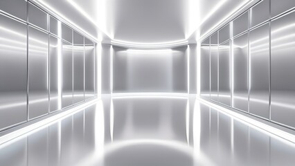 Obraz premium 3d render empty room, corridor perspective background with shiny reflective lights.