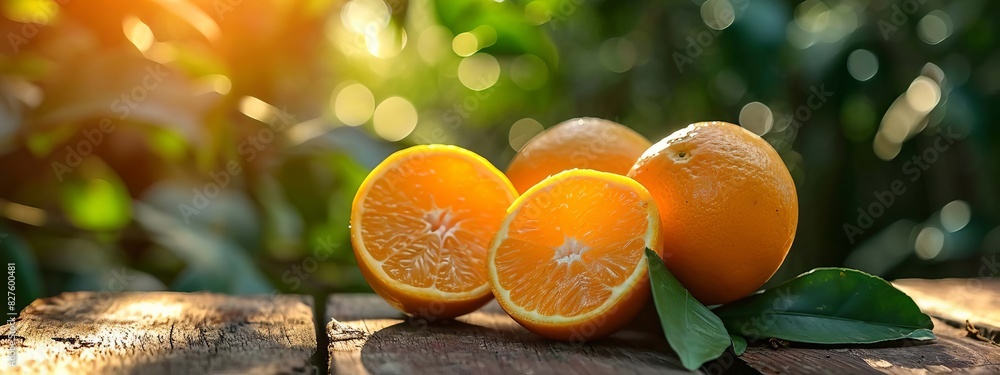 Wall mural fresh oranges on wooden background. selective focus. generative ai,