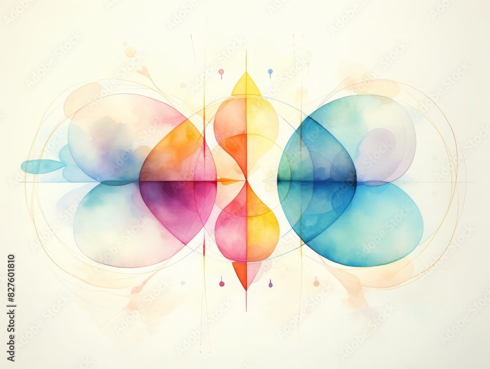 Aufkleber abstract geometric art with colorful overlapping shapes, creating a symmetrical balance of vibrant b
