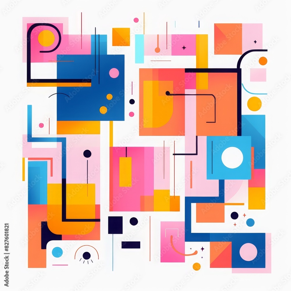 Poster abstract geometric art with vibrant colors and shapes, creating a modern and dynamic visual experien