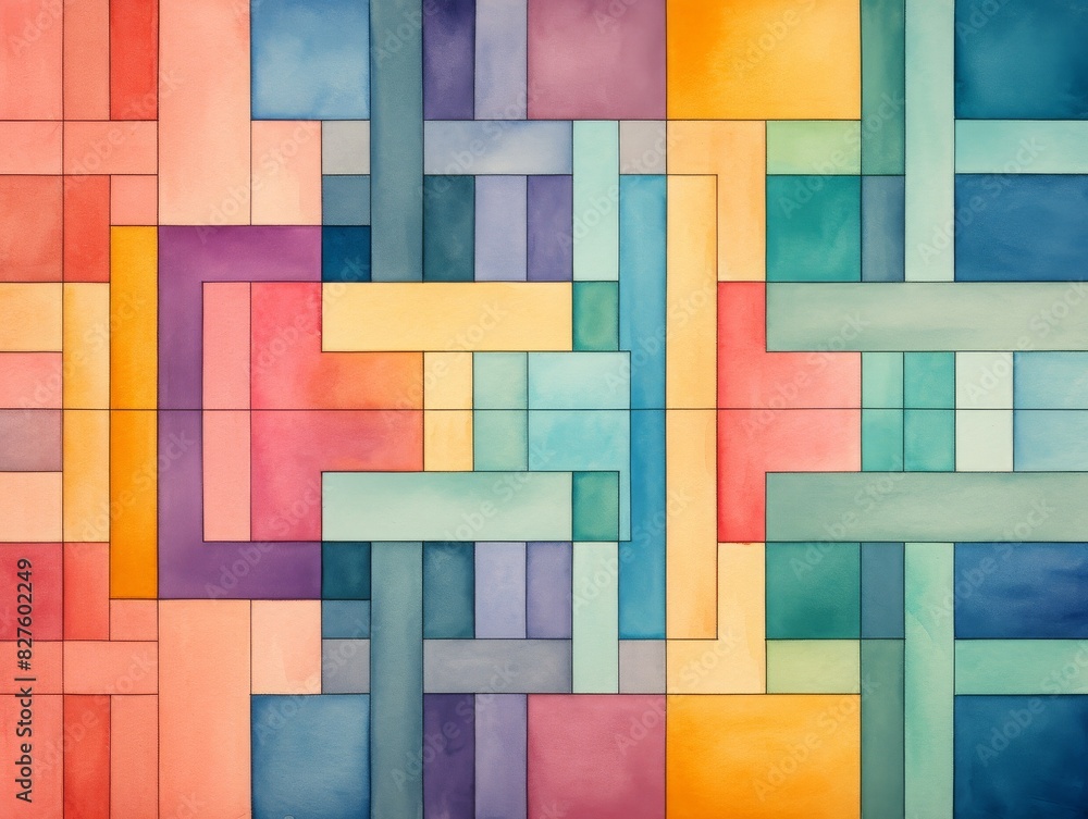 Poster colorful geometric abstract painting interwoven patterns vibrant hues creating dynamic visual effect