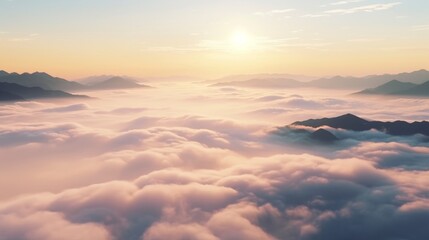 Beautiful view above the clouds with bright blue Sky and white clouds landscape background