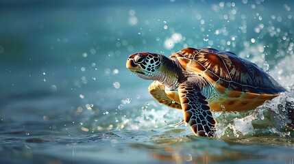 Jet-Powered Turtle Gliding Across Ocean Surface