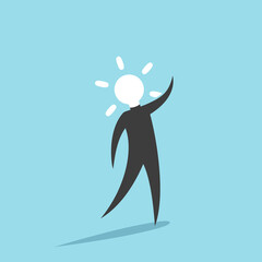 Man with light bulb shaped head. Genius, creativity, idea, brainstorming, inspiration, insight and innovation concept. Flat design. EPS 8 vector illustration, no transparency, no gradients