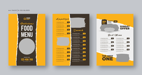 Food menu flyer template, Restaurant menu design