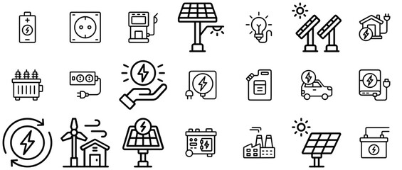 Set Of Renewable Energy Icons Web Header Banner Design Containing Energy,Electric,Electricity,Technology,Environment Stroke Icon Collection. Vector Illustration