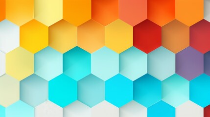 Vibrant hexagonal pattern featuring colorful gradients. Perfect for modern backgrounds, wallpapers, and graphic design elements.