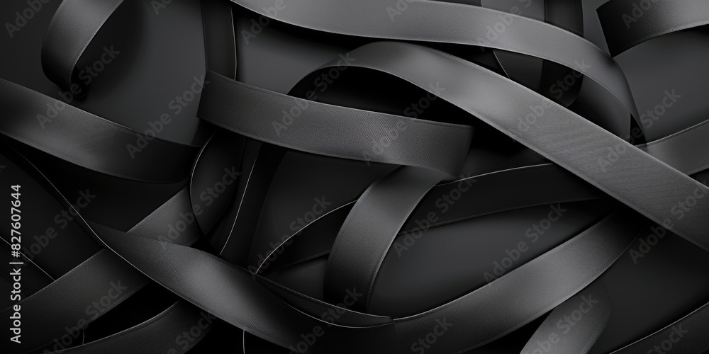 Wall mural a black ribbon with a black background. the ribbon is long and thin