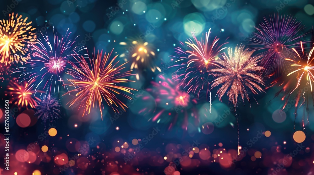 Poster a fireworks display with many different colored fireworks