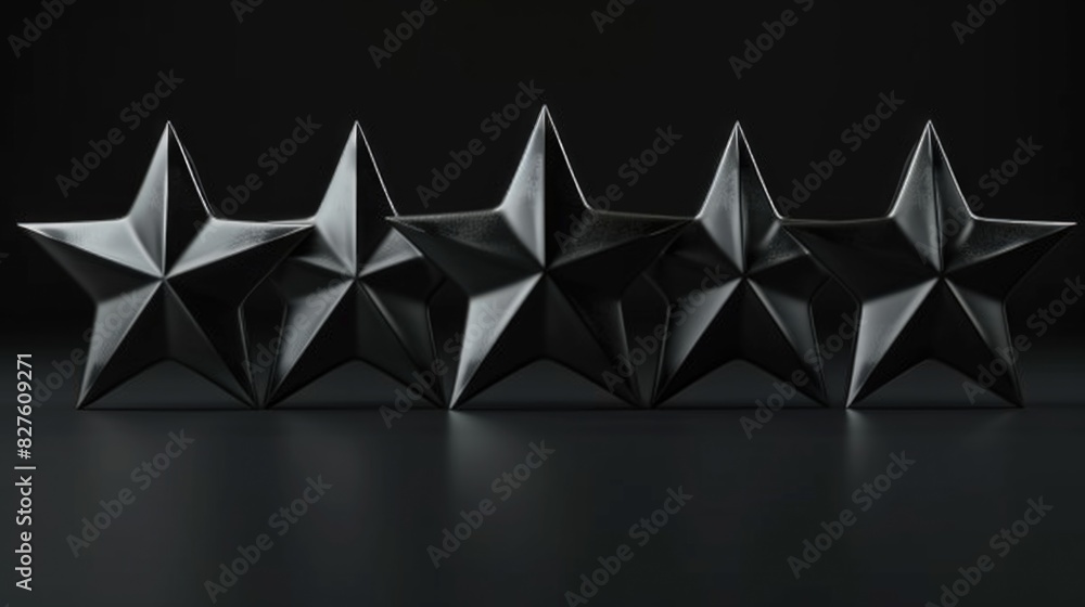 Poster a row of five black stars are shown on a black background. the stars are all the same size and shape