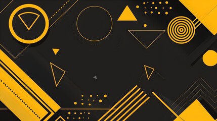 Fototapeta premium Captivating Geometric Abstract Banner with Sleek Minimalistic Design Elements in Black Yellow and Gold Shades on Dark Background for Versatile