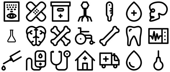 A Collection Of Medical Icons Web Header Banner Design Containing Health,Medical,Liquid,Organ,Medicine Vector Icons Illustration Collection