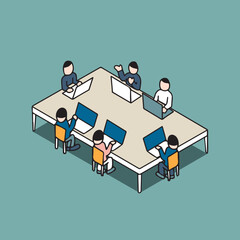 オフィスで打ち合わせするビジネスチームのイラスト