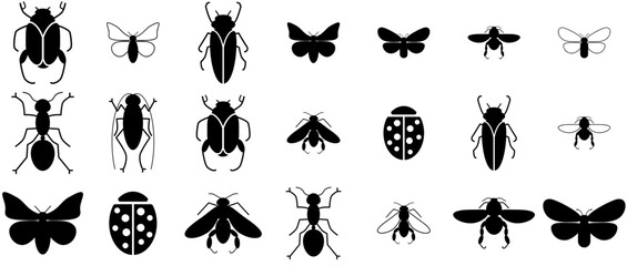 Set Of Insects Icons Collection Isolated Silhouette Solid Icons Including Insect,Bug,Animal,Insects,Beetle Business Infographic Elements Logo Vector Illustration